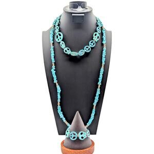 Howlite Dyed Turquoise Skull Peace Sign Chip Bead Mixed Jewelry Lot